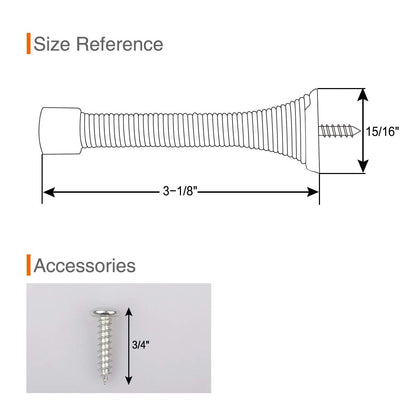 KOVOSCH 2 Pack Spring Door Stopper Brushed Satin Nickel- 3-1/4" Flexible Spring Door Stops with White Rubber Bumper Tips