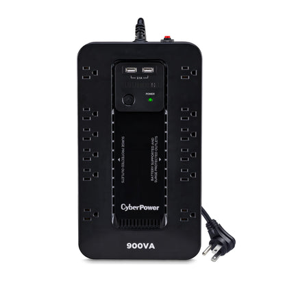 CyberPower ST900U Standby UPS System, 900VA/500W, 12 Outlets, 2 USB Charging Ports, Compact, Black