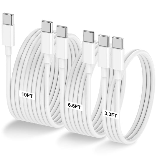 3-Pack [3.3FT+6.6FT+10FT] 60W USB C to USB C Cable, Type C to Type C Cable,Fast Charging Cable for iPhone 17 16 15 Pro Plus Pro Max Air，for Galaxy S25, for iPad Pro/Air, for MacBook Pro/Air and More