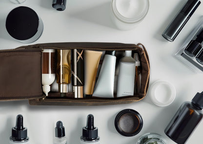 KOMALC Premium Buffalo Leather Unisex Toiletry Bag Travel Dopp Kit