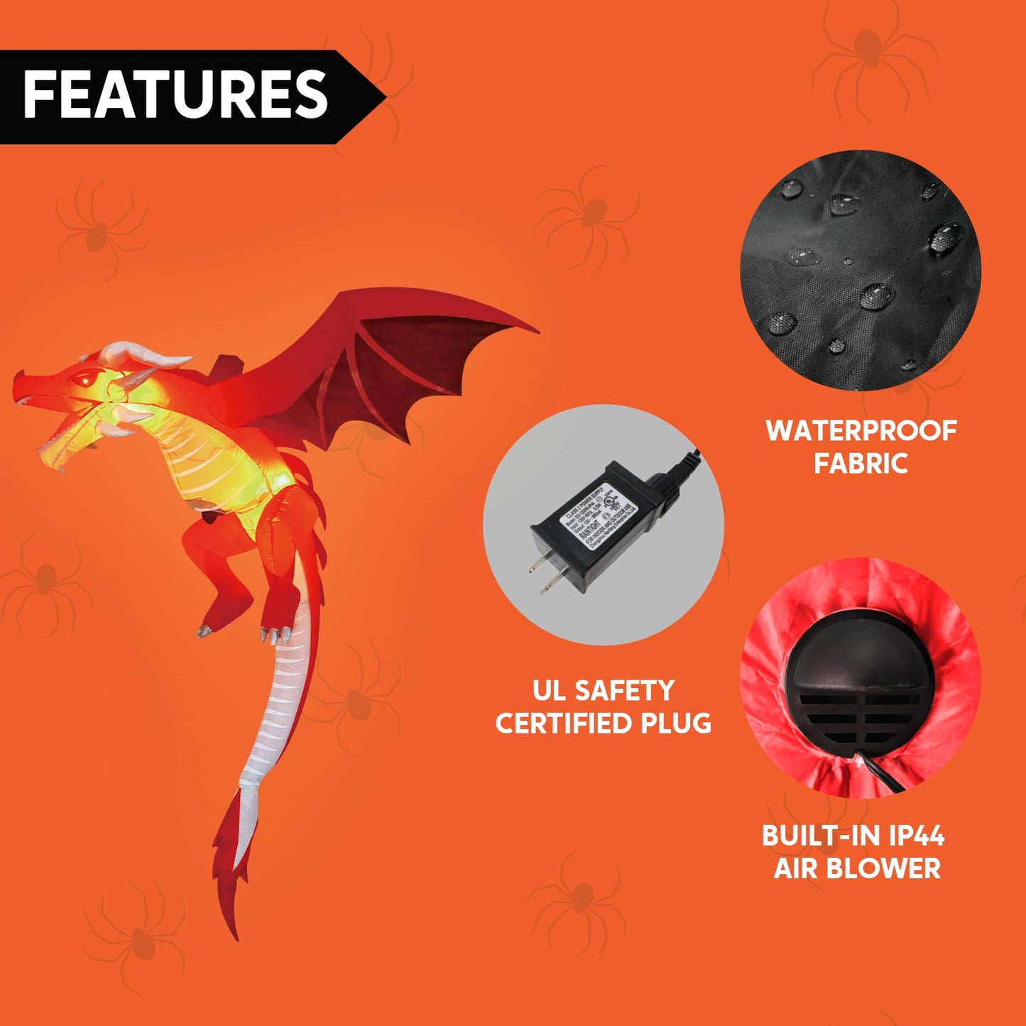 Joiedomi 5 FT Tall Halloween Inflatable Hanging Fire Dragon Decor with Build-in LEDs, Inflatable Blow Up Flying Dragon with Light for Halloween Party Indoor, Outdoor, Yard, Garden, Lawn Decorations
