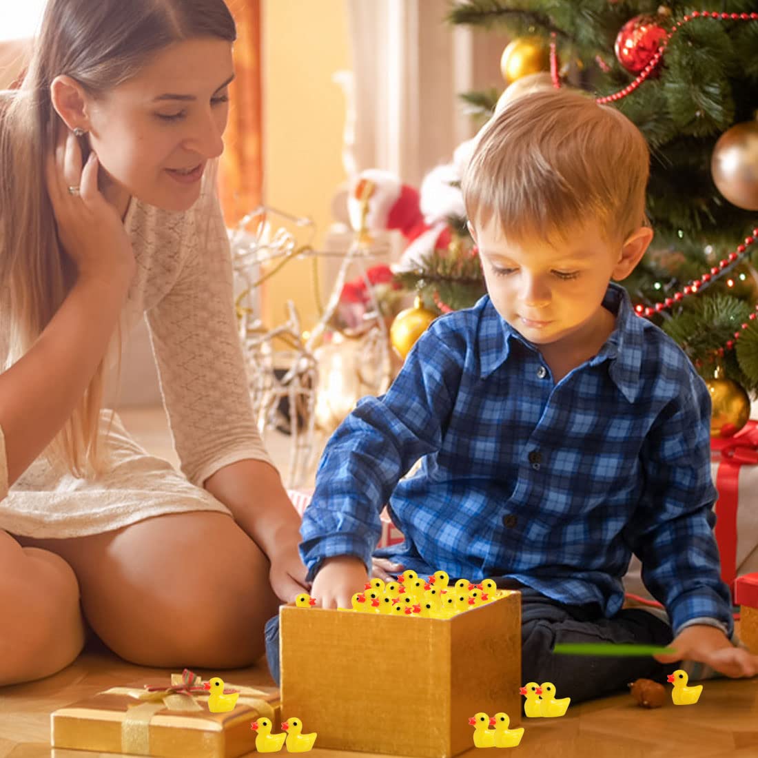 100Pcs Mini Resin Ducks, Tiny Ducks Figurines Bulk for Miniature Dollhouse Decor Accessories Garden Aquarium Potted DIY Ornament Party Toys