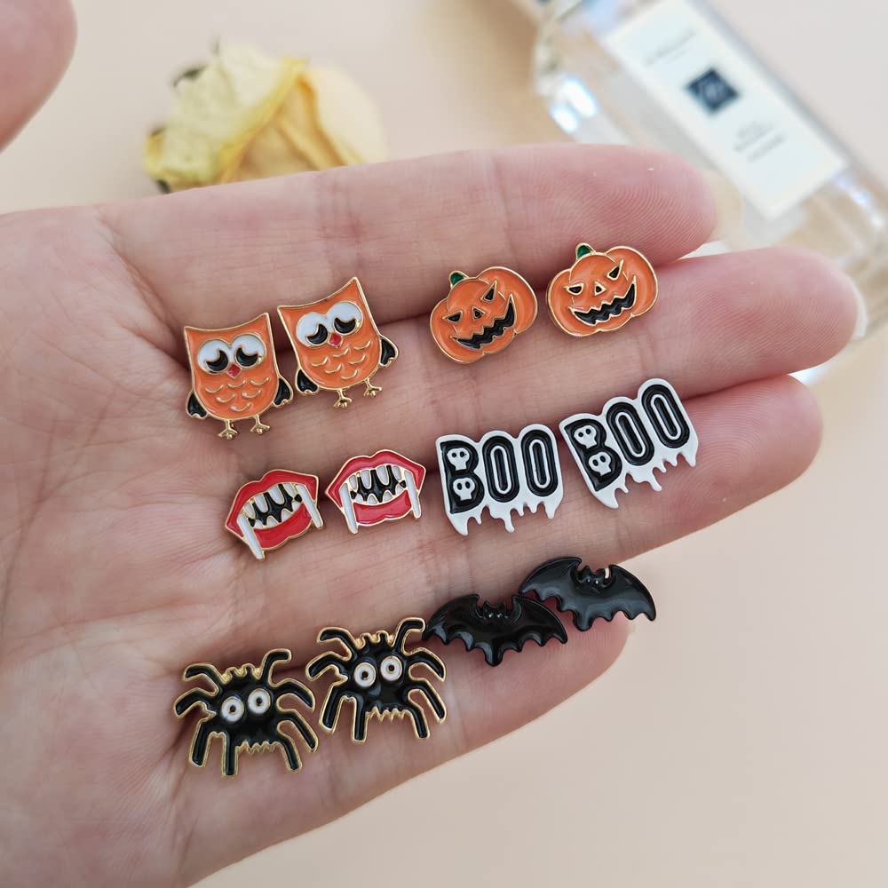 20 Pairs Hypoallergenic Halloween Earrings for Girls Cute Stud Earrings Sets Halloween Earrings for Women Teen Girls Pumpkin Spider Bat Black Cat Ghost Witch Candy Spooky Earrings Halloween Jewelry Fall Earring Set