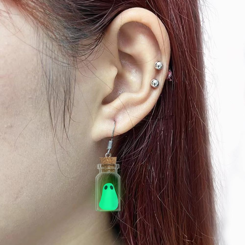 Ghost Earrings, Ghost In A Bottle Earring, The Adopt A Ghost Earring, Halloween Tiny Glow-In-The-Dark Spooky Charm Pendant Earrings Party Jewelry Gifts for Women