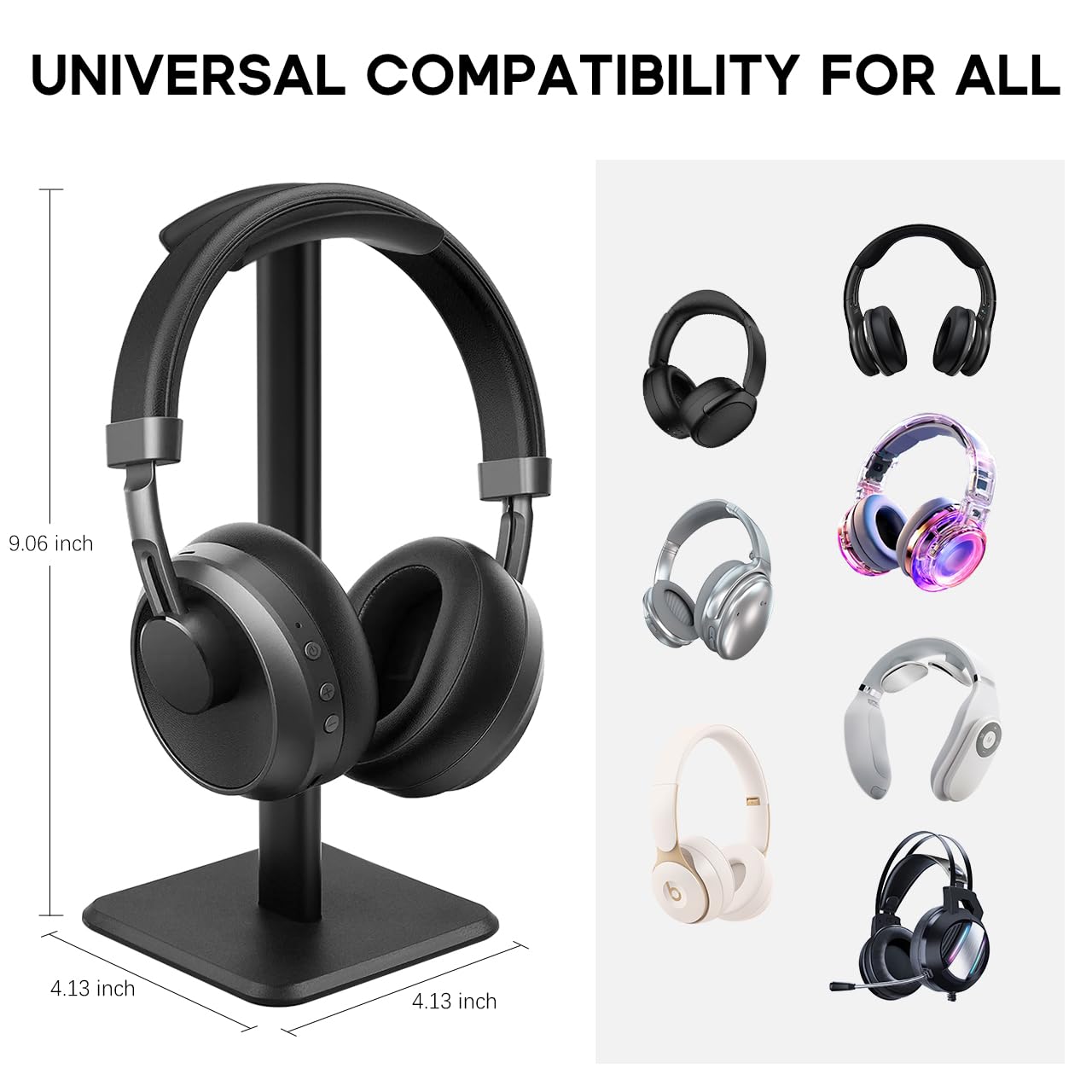 JIKIOU Headphone Stand Gaming Headset Holder Universal Aluminum Metal Headphones Holder Hanger with Aluminum Supporting Bar Flexible Headrest ABS Solid Base for All Headphone 2 Pack (Black)