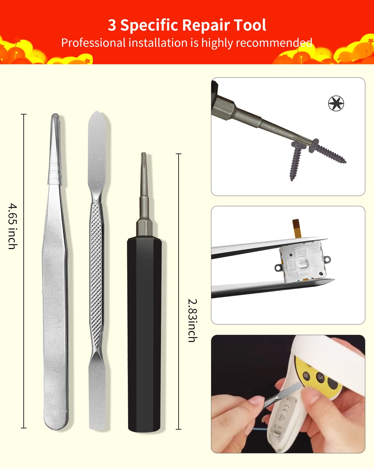 Joystick Replacement Kit for Oculus Quest 2/3 Controller, Repair Kit for Meta Quest 2/3 Controller, Include 2 Joysticks, T5 Screwdriver, Tweezer, Pry Tool, 4 Thumbstick Grips (Black-11-in one)