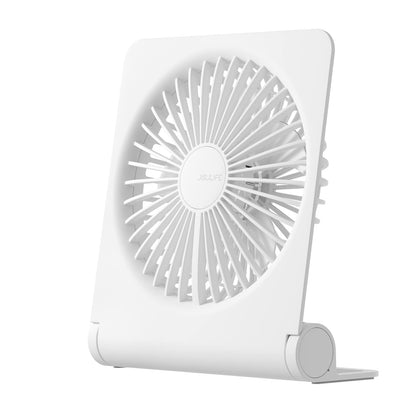 JISULIFE Small Desk Fan, Portable Travel with 4500mAh Battery, USB Rechargeable Folding Design for Flexibility, Strong Quiet Wind with 4 Speed Modes, Ideal Gifts for Office/Home/Camping - White