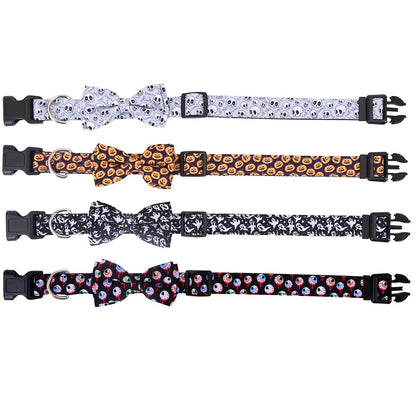 Lamphyface Halloween Dog Collar with Removable Cute Bow Tie Adjustable Pet Collars Large