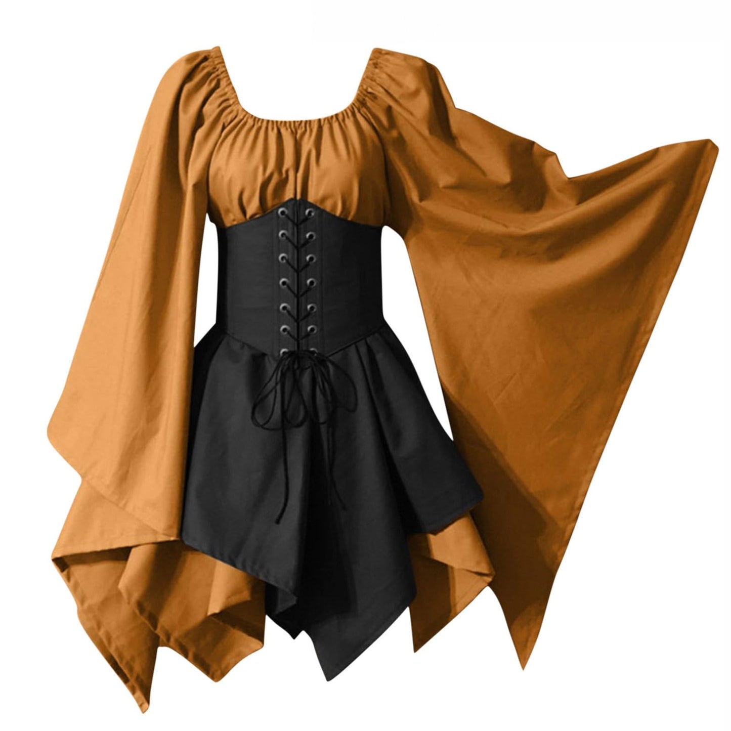 KEGIRLOM Daily Deals of The Day Prime Today Only Women's Medieval Renaissance Dress Costume Flare Sleeve Corset Skirt Overskirt Elven Archer Irish Over Gown 2pcs Set,1800S Dress for Women Ball Gown