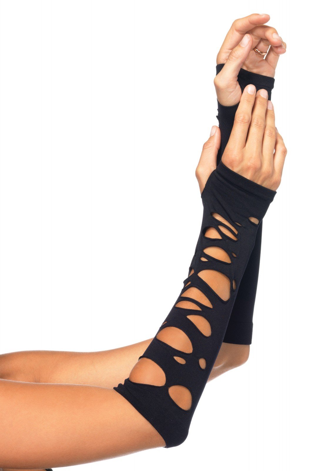 Leg Avenue Womens Distressed Glove Arm Warmers Costume Accessory, Black Distressed, O/S