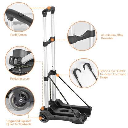 Hivexagon Folding Luggage Cart 88lbs Load Capacity Compact Lightweight and Durable Aluminum Alloy Travel Trolley for Luggage, Personal, Travel, Moving and Office Use