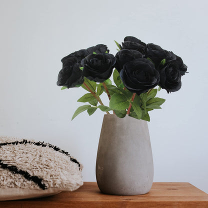 Hananona Black Artificial Roses for Flower Arrangement, 12 Pcs Silk Black Roses Bouquet for Halloween Home Decoration, Faux Black Roses for Halloween and Gothic Decoration