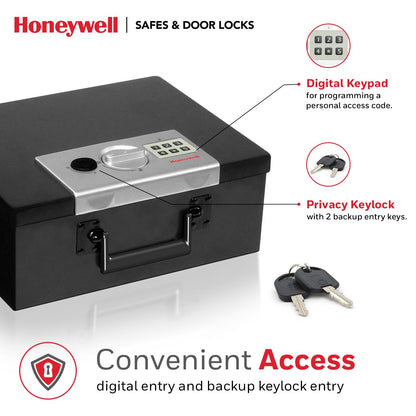Honeywell Safes & Door Locks - Hideable Small Safe Box - Fire Resistant Document Safety Box for Home - Steel Security Digital Code Lock for Personal Items, Jewelry, Money Safe - 0.26-CU - Black - 6108