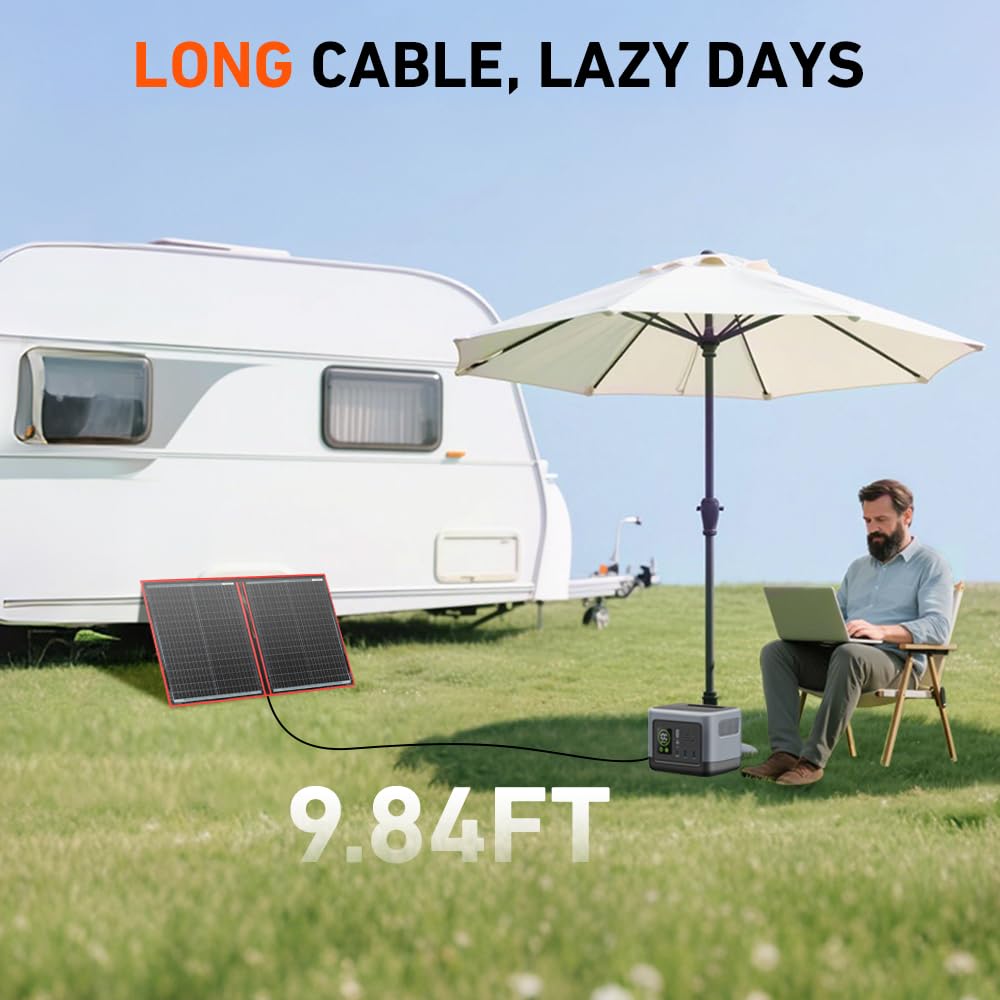 DOKIO 100W Portable Foldable Solar Panel Kit (21x28in, 5.9lb), with Separate Controller and Dual USB, Monocrystalline Charger for 12V Batteries & Power Stations, RV Camping Trailer Emergency Backup