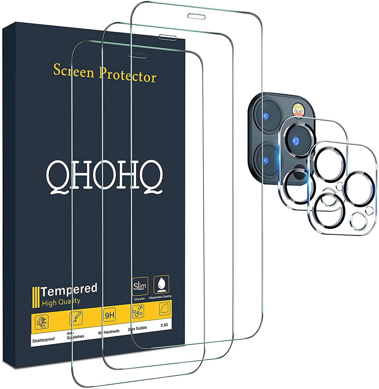 QHOHQ for iPhone 16 Pro Screen Protector with Camera Lens Protector, [Military Grade Shatterproof], Top 9H+ Tempered Glass, Full Edge Coverage, Ultra Durable, with Easy Installation Tool [3+3 Pack]