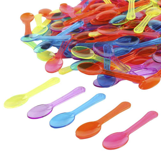 Extra Sturdy, Gmark 100pc 3" Assorted Multi-Color Taster Plastic Mini Spoons for frozen food, Ice Cream Dessert White 1 Box Set GM1002G
