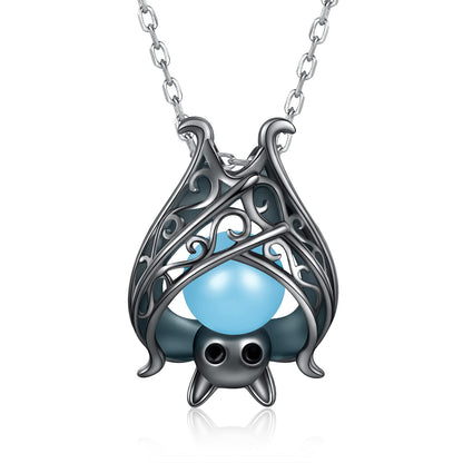 Cute Bat Necklace Sterling Silver Glowing in The Dark Animal Pendant Little Witchy Halloween Jewelry Gift for Women(Black)