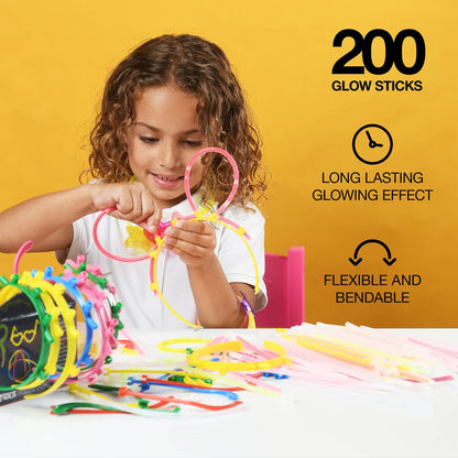 500 Glow Sticks Party Pack Necklaces And Bracelets - Ultra Bright Glow in The Dark Party Supplies, Bulk 8” Mixed Colors 200 Sticks And 300 Accessories - for Halloween, Christmas, Birthday