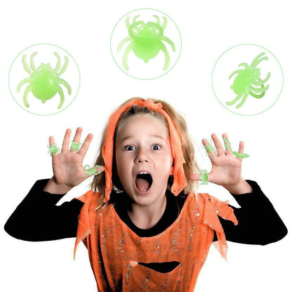 kockuu 56pcs Spider Rings Glow in The Dark Plastic Bugs Insects Ring Toys for Kids Toddlers Halloween Party Favors Trick or Treat Rings April Fool's Day Prank Gifts