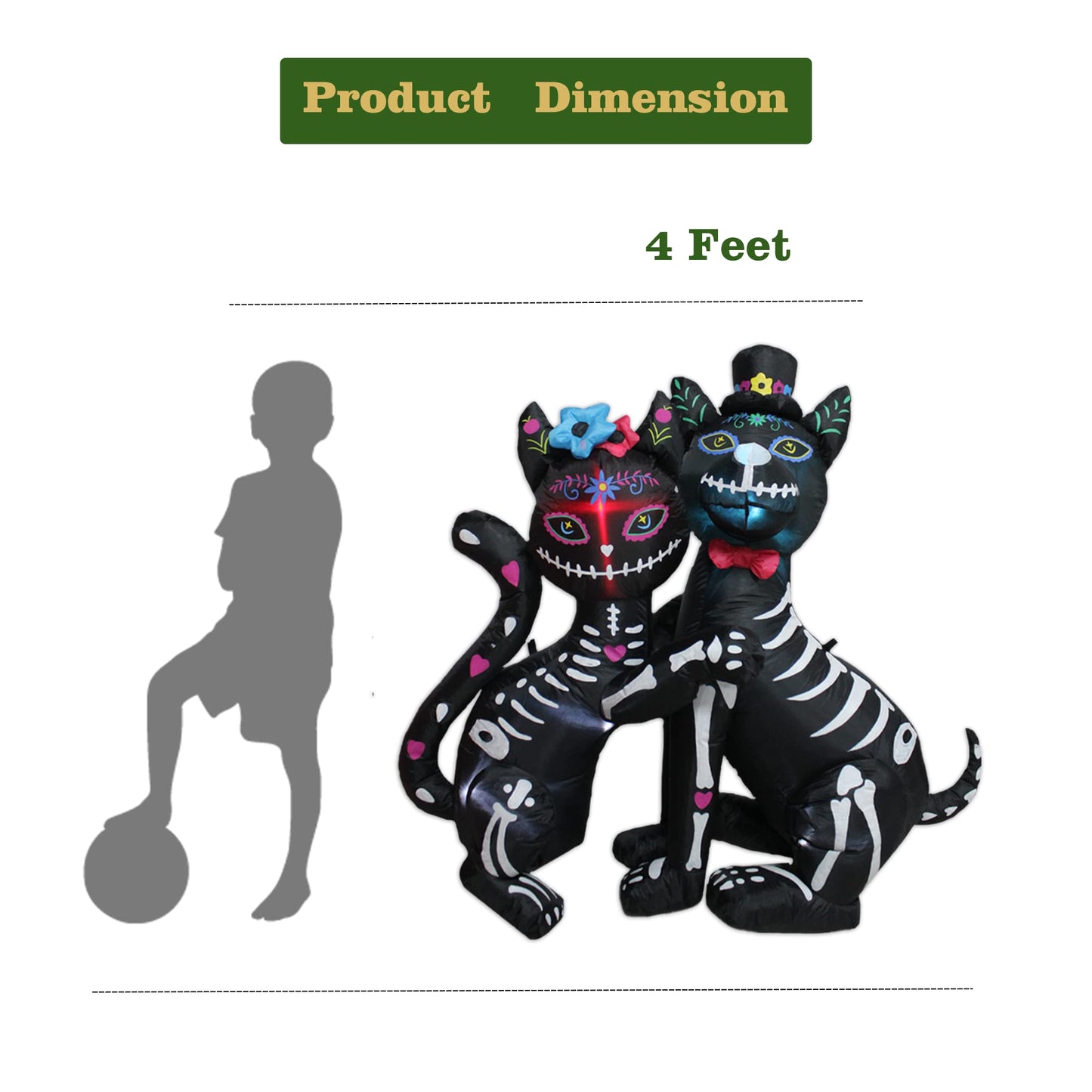 KITBONIS 4 Ft Halloween Inflatables Cat and Dog Day of The Dead Decorations Inflatable, Halloween Inflatables Outdoor Decorations with Built-in LED Lights for Front Yard Lawn Garden Party