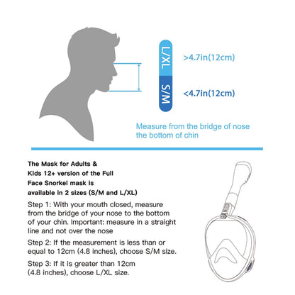 Jwintee Full Face Snorkel Mask, Diving Mask for Kids and Adults,180° Panoramic View Snorkel Mask with Camera Mount, Safe Breathing, Anti-Leak&Anti-Fog