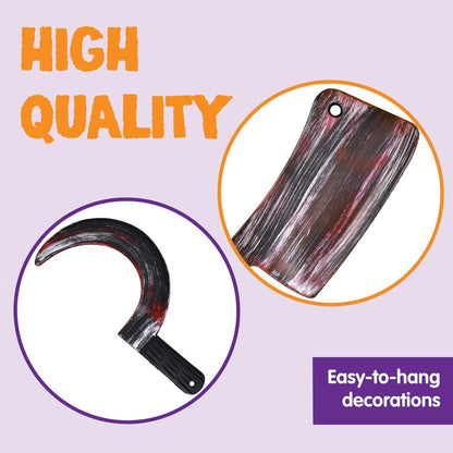 JOYIN 5 Pcs Hanging Halloween Bloody Knife Decorations Indoor, Fake Knife Prop Plastic Fake Knives Weapon Prop, Party Decor Haunted House Fake Blood, Machete Axe Cleaver Sickle for Scary Yard Porch