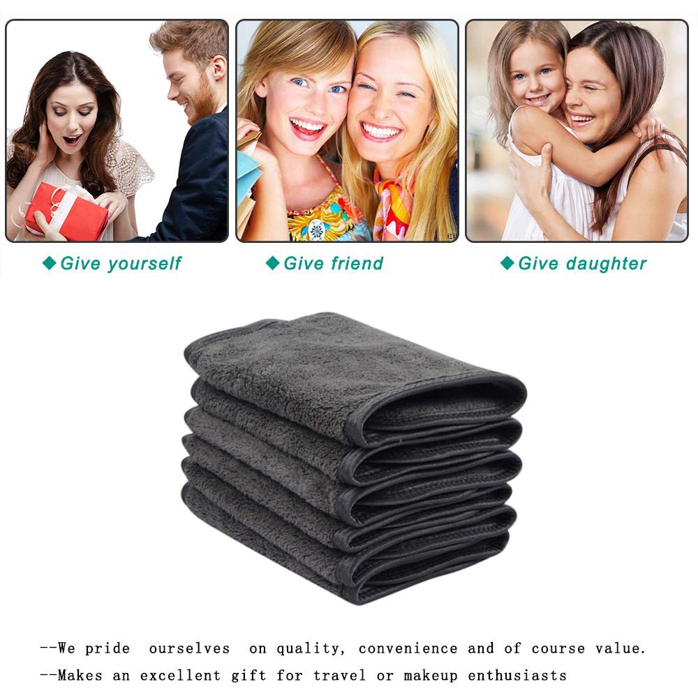 KinHwa Reusable Makeup Remover Cloths Soft Microfiber Face Cleansing Cloth Magically Remove Cosmetics Only with Water 6inch x 12inch 3 Pack Dark-Gray