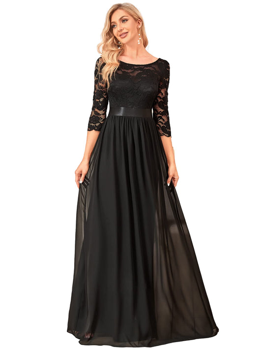 Ever-Pretty Women's Bridesmaid Dresses 3/4 Sleeve Empire Waist Maxi Mother of The Bride Dresses Black US6