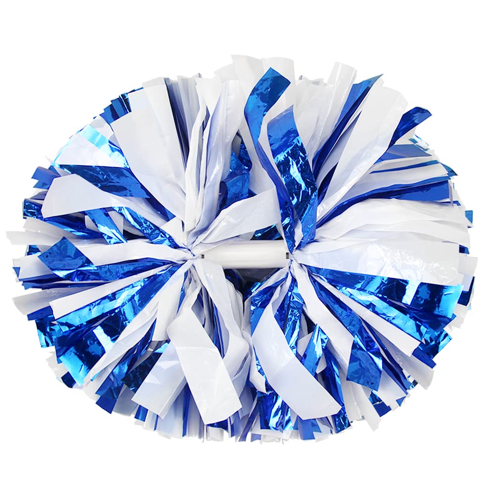Hooshing 2 Pack Cheerleading Pom Poms Blue and White with Baton Handle for Team Spirit Sports Dance Cheering Kids Adults