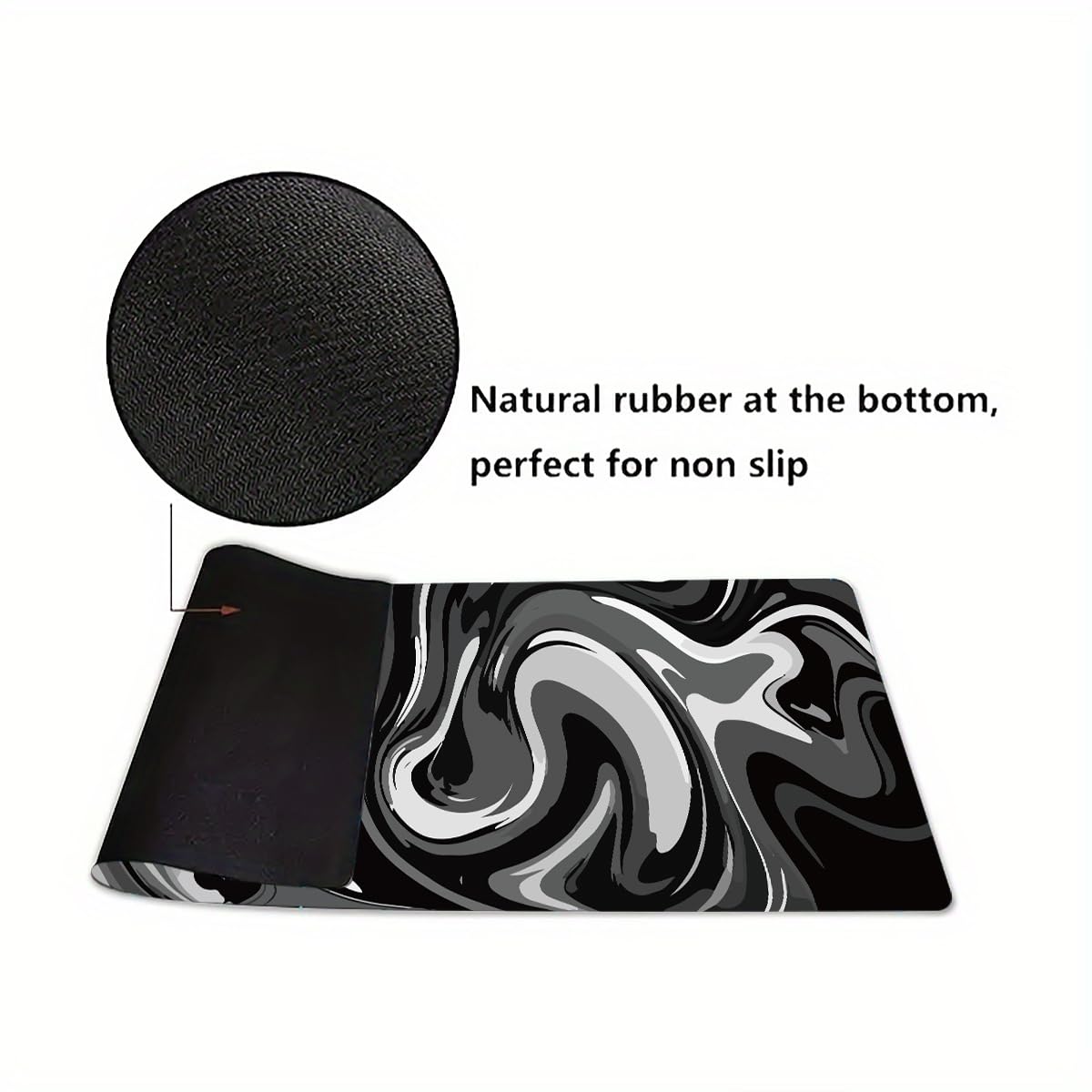 Large Gaming Mouse Pad - Black and White Mouse Pad with Stitched Edges, Extended XL Mousepad with Anti-Slip Rubber Base, Ink Liquid Wave Desk Mat for Keyboard and Mouse(31.5x15.8 inch)