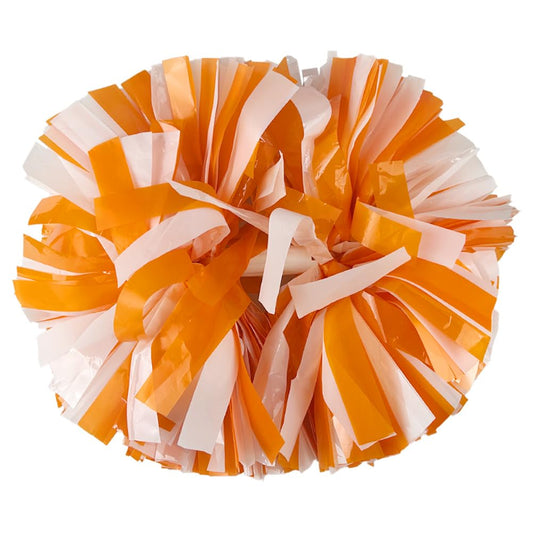Hooshing 2PCS Pom Poms Cheerleading Orange and White Pompoms with Baton Handle for Team Spirit Sports Dance Cheering Girls Kids Adults