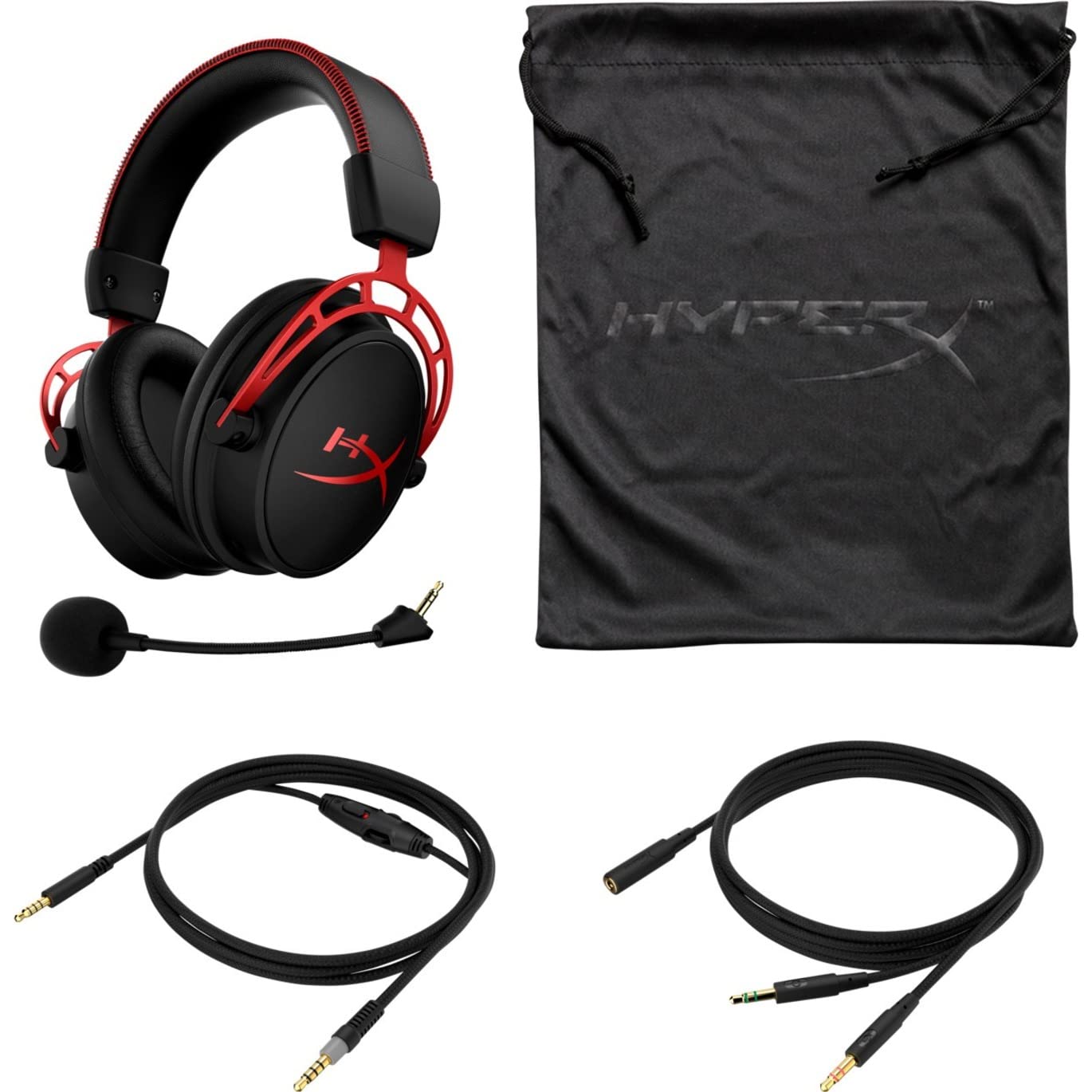 HyperX Cloud Alpha Gaming Headset Headphone Wired Detachable Noise Cancelling Microphone Dual Chamber Drivers Memory Foam Over-Ear Soft Leatherette for PC Xbox Nintendo Switch PS4 Black Red (Renewed)