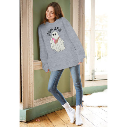 DUTUT JEE Ghost Halloween Sweatshirt - Women's Funny Spooky Season Pumpkin Graphic Long Sleeve Pullover Top Light Grey