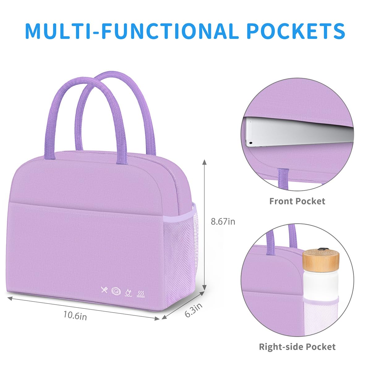 DALINDA Lunch Bag Lunch Box for Women Men Reusable Insulated Lunch Bags for Adults,Leakproof Cute Cooler Lunch Tote Bag, Large Capacity for Work Travel Picnic,Purple