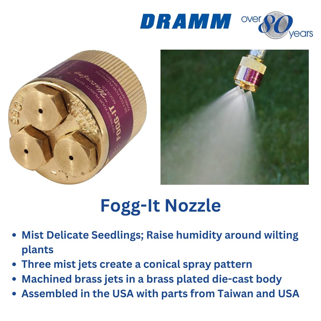 Dramm Fogg-It Mist Spray Nozzle with Brass Jets & Body, Perfect for Delicate Seedlings & Raising Humidty for Wilting Plants, Brass