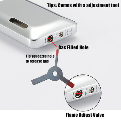Futlidys 2 Pack Mini Torch Lighter Butane Refillable, Double Flame Butane Lighter with Visible Window, Adjustable Jet Lighter, Great Gifts for Men and Women, Without Gas (Silver)