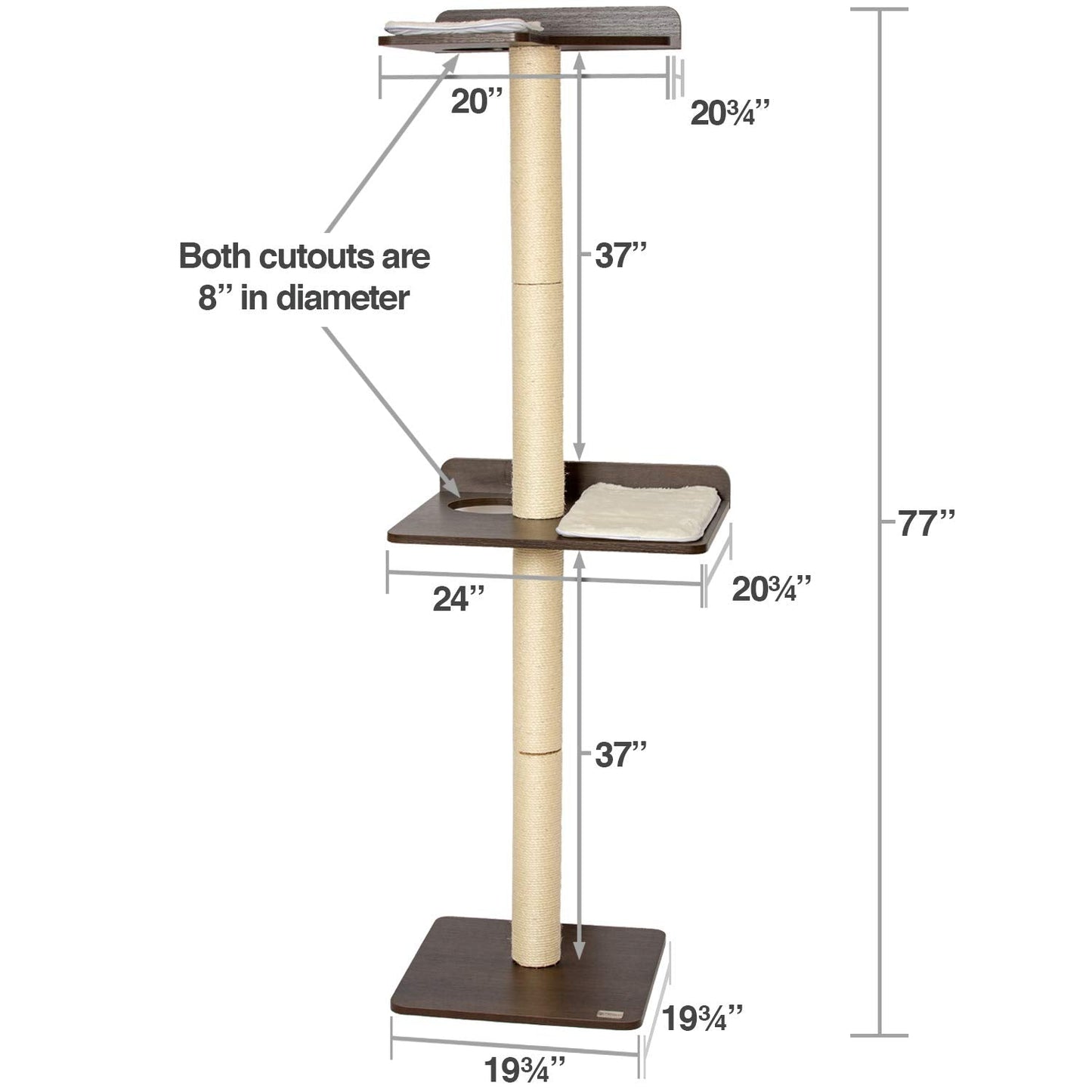 PetFusion Ultimate Cat Climbing Tower & Activity Tree. (24 x 20.8 x 76.8 inches (lwh) Tall Sisal Scratching Posts, Modern Wall Mounted cat Furniture, Espresso Finish). 1 Year Manufacturer Warranty