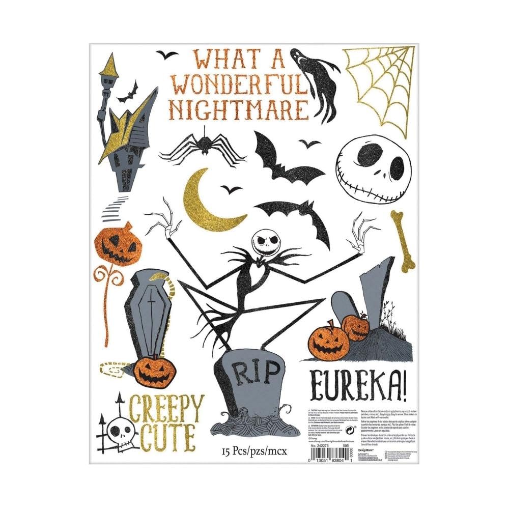 Disney Tim Burton's Nightmare Before Christmas Glitter Window Decoration - 17"x12" (1 Count) - Made of Vinyl with Glitter, Perfect Halloween Decor
