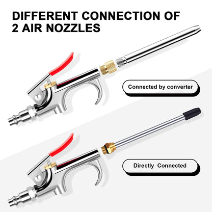 13 Pcs 2-Way Connection Air Nozzle Blow Gun Set, Air Nozzle Kit with 1/4 in Standard Quick Fitting and 8 Air Nozzles, Air Compressor Accessories for Air Inflation and Dedusting