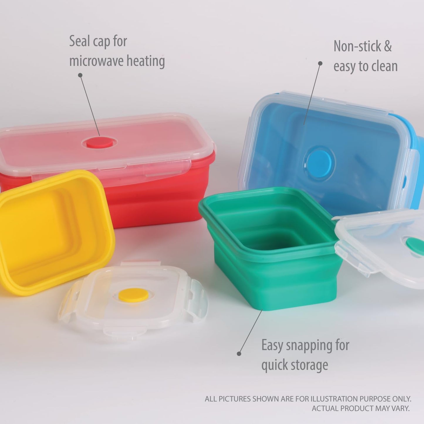 Deke Home - Collapsible Silicone Food Storage Containers with Lids, Set of 4, BPA-Free, Airtight, Space-Saving Meal Prep & Lunch Box, Microwavable, Freezer & Dishwasher Safe, Camping & Travel