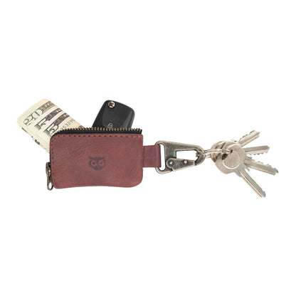 Hide & Drink, Car Key Holder, Headphone and charging Cables, Memory Cards, Flash Drives, Cash Zipper Case with Nickel Metal Clasp, Handmade, Full Grain Leather :: Sangria