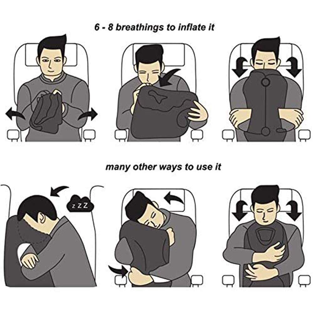 Kimiandy Inflatable Travel Pillow for Airplane, Inflatable Neck Air Pillow for Sleeping(Blue)