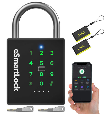 eLinkSmart Heavy Duty Smart Padlock with Key, Pad Lock with Code Keypad, Weatherproof Bluetooth RFID Keyless Electronic Digital Combination Lock for Gate Outdoor Fence Storage Unit Locker Shed Pool