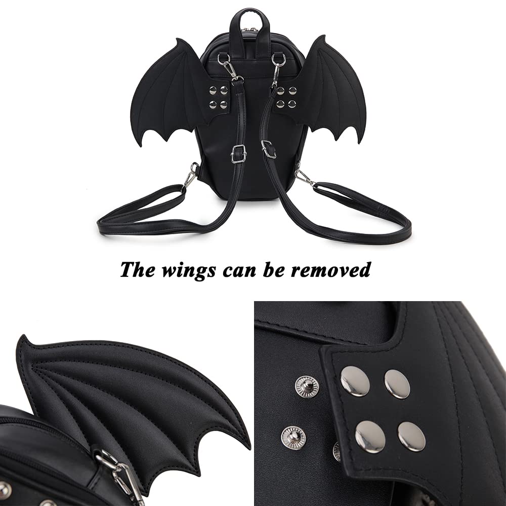 ENJOININ Gothic Coffin Shape Purses and Handbags for Women Halloween Shoulder Bag Ita Backpack Purse with Wings 2 Way