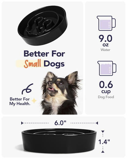 LE TAUCI Ceramic Slow Feeder Dog Bowls Small Breed, 0.6 Cups Dog Food Dish for Fast Eaters, Puzzle Bowl for Small Dogs and Cats,Skull Black