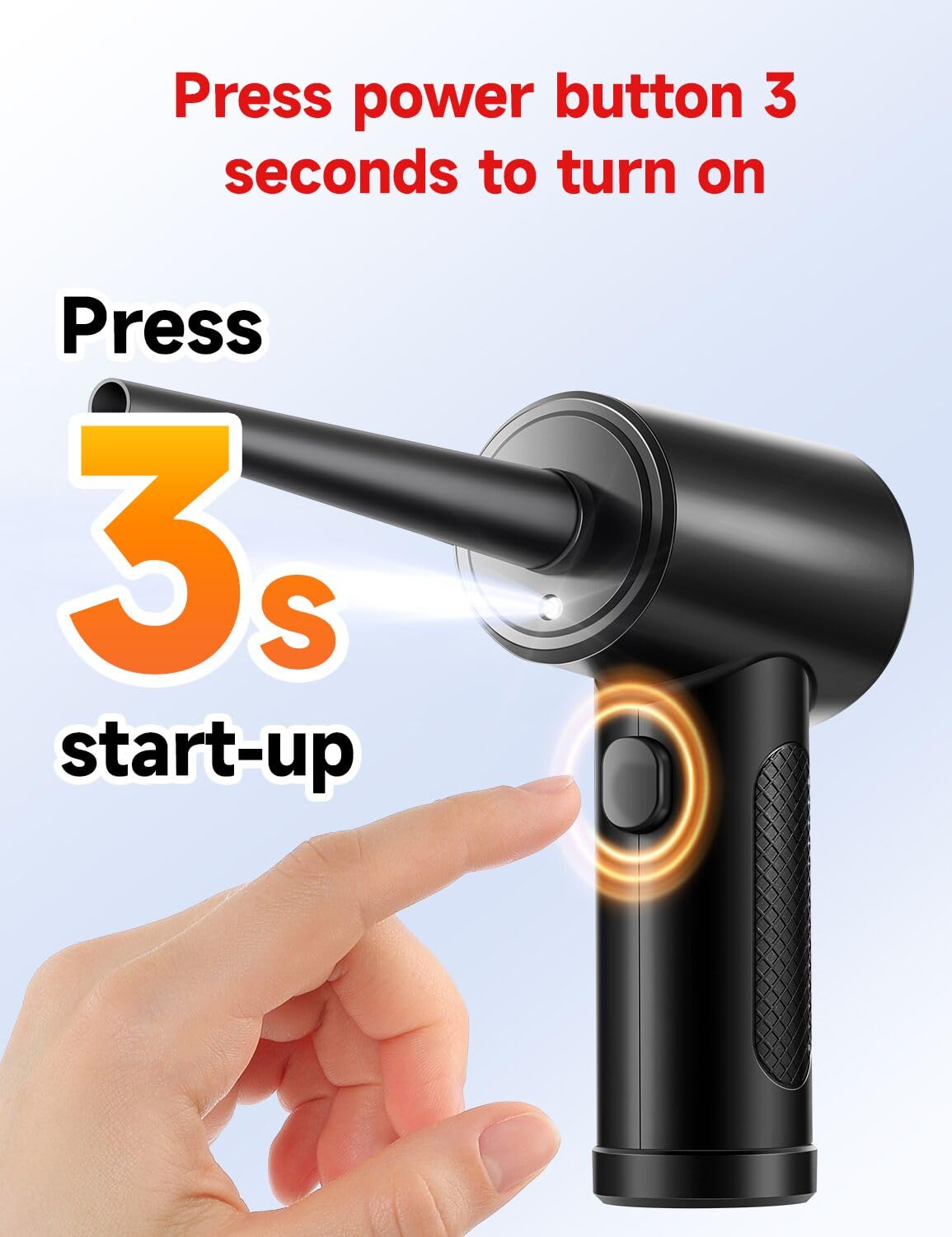 Compressed Air Duster,Fulljion 3-Gear to 51000RPM Electric Air Duster Portable Air Blower with LED Light, 6000mAhRechargeable Cordless Air Duster for Computer Keyboard Fast Charge(Black)