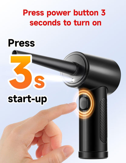 Compressed Air Duster,Fulljion 3-Gear to 51000RPM Electric Air Duster Portable Air Blower with LED Light, 6000mAhRechargeable Cordless Air Duster for Computer Keyboard Fast Charge(Black)