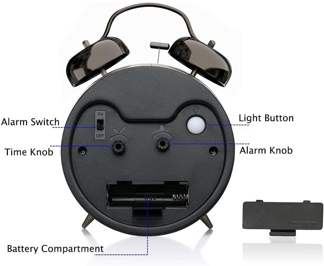 Lesipee Loud Alarm Clock for Heavy Sleeper, Clocks for Bedroom, 4'' Battery Operated Metal Clocks with Night Light, Retro Analog Clock for Student with Luminous dial Non-Ticking, Back to School
