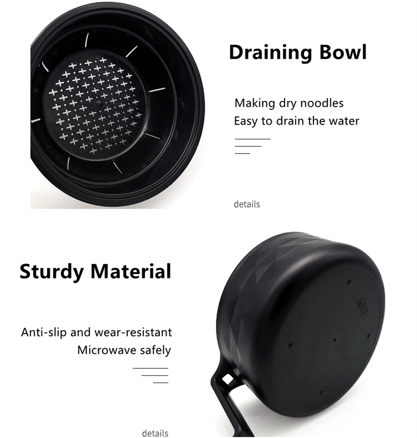 Layron Ramen Cooker Ramen Bowl Set with Chopsticks 33oz Microwave Noodle Bowl College Dorm Room Essentials for Girls for Boys Apartment Essentials-Black