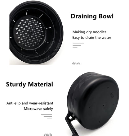 Layron Ramen Cooker Ramen Bowl Set with Chopsticks 33oz Microwave Noodle Bowl College Dorm Room Essentials for Girls for Boys Apartment Essentials-Black